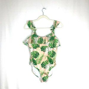 DISNEY Mickey Mouse Swimsuit women Tropical ONE Piece Full Back XL ruffle top